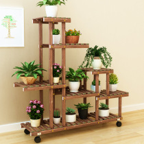 Balcony Flower Shelf Indoor Special Price Solid Wood Living Room Floor Style Multilayer Shelving Multi-Meat Plant Flower Pot Shelf With Wheels