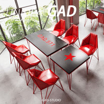 UNIDEA industrial wind black red clean bar solid wood table and chair combination cafe milk tea shop table and chair restaurant