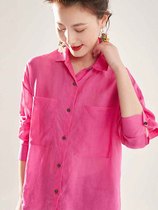 BEEWOOD Bi Wutong original custom womens rose red washed linen shirt loose temperament shirt retro