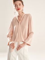 BEEWOOD Bi Wutong original autumn new high-end custom silk mulberry silk shirt V-neck lace-up shirt