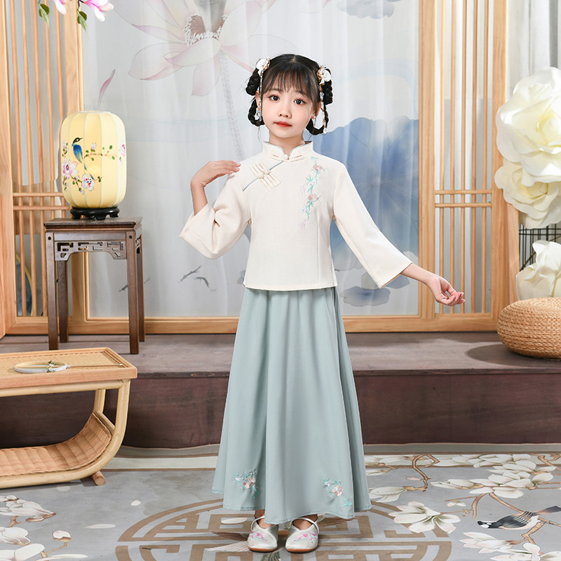 Female dress retro modified two-piece Republican style Chinese style class suit suit Hanfu tea suit female cheongsam Slim