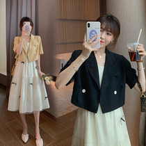 Pregnancy Woman Dress Summer Suit 2021 New Boomer Minus Age Ocean Air Mesh Yarn Harness Dress Suit Jacket Suit Jacket Suit