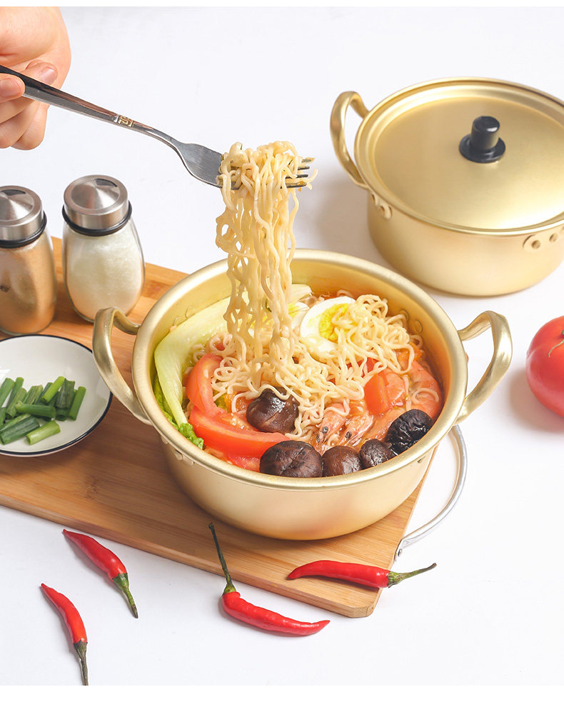 韩国泡面锅拉面锅煮锅家用燃气电磁炉双耳汤韩式锅煮面锅黄铝锅