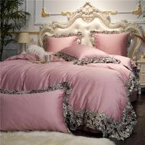 French high-end 80 cotton lace four-piece long-staple cotton princess style powder six-piece Model Room 1 8m bedding