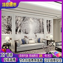 Black and white snow TV background wall 3D bamboo fiber Nordic elk clapboard living room sofa woods quick-loading board