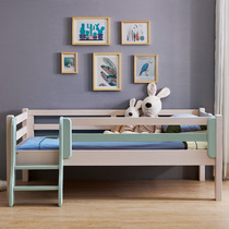 Nordic full solid wood childrens bed Childrens bed with fence Childrens splicing bed Widened bedside small bed Childrens bed for boys