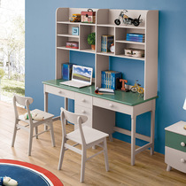 Nordic solid wood double desk Computer desk Desk bookcase One-piece bookcase combination Simple writing desk Study desk