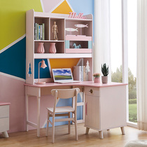 Nordic desk bookshelf combination Full solid wood writing desk Male and female childrens computer desk Childrens room furniture combination set