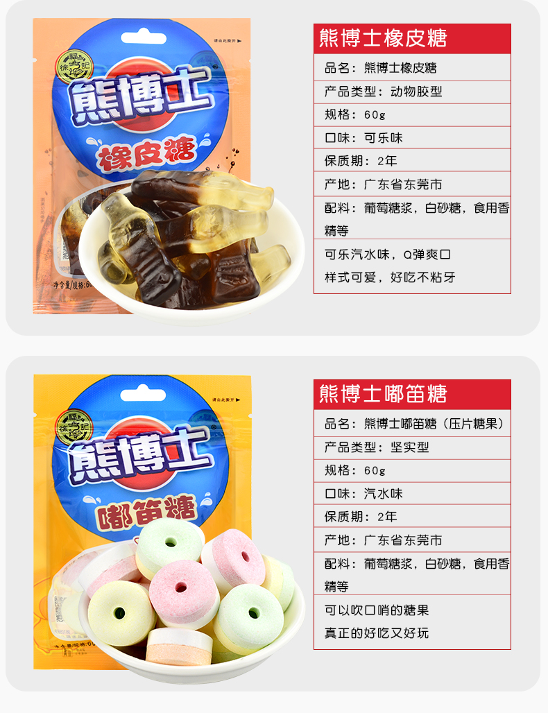 徐福记熊博士橡皮糖60g*10袋儿童qq糖果糖软糖散装童年休闲小零食