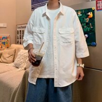 Short Sleeve Shirt Male summer slim Tide Cards Long Sleeves Clothes Sunscreen Jacket Harbor Wind Tooling 70% Sleeves Inch