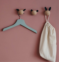 ins Nordic style decorative cartoon animal head hanging clothes hook Childrens room wall hook Rabbit hook Wooden hook cute