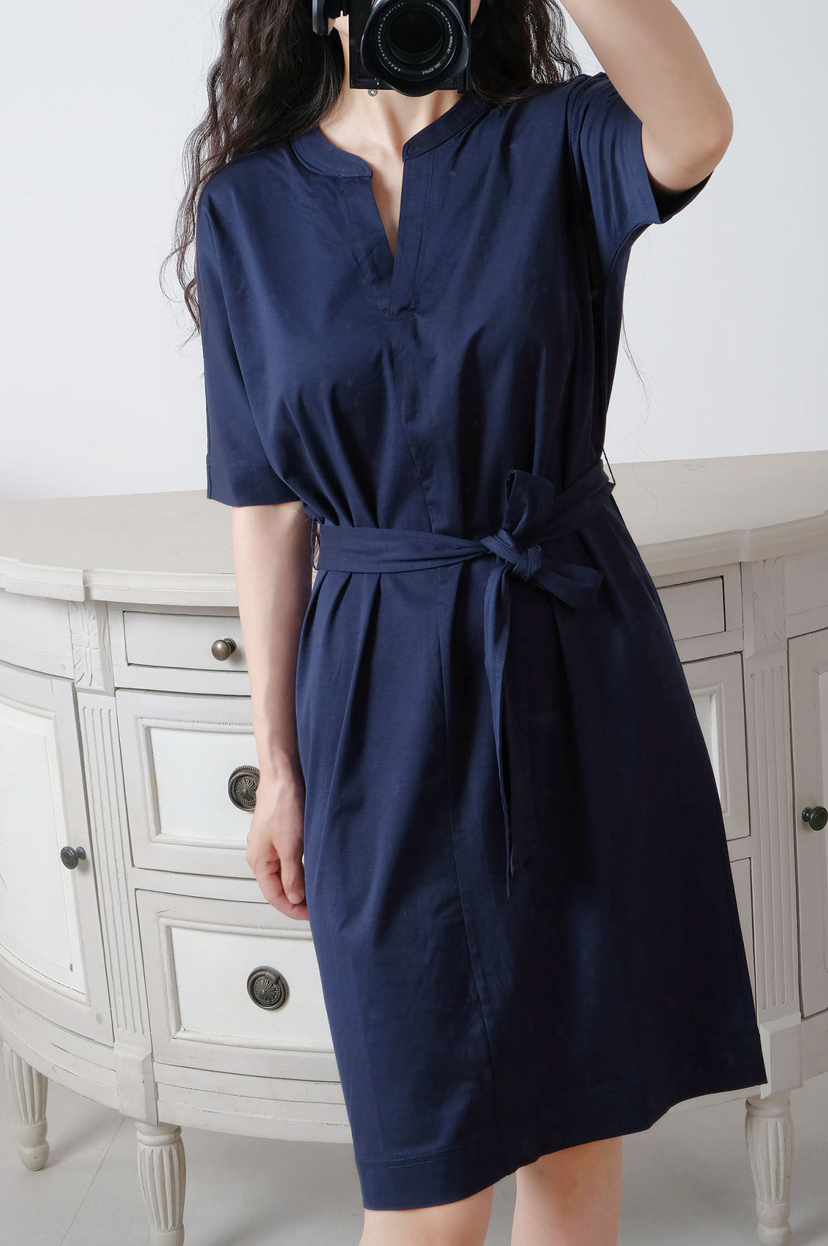 apcshop 20new 精选定制纯棉连身袖女士简约设计v领夏季连衣裙