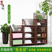 Rattan multi-layer solid wood doorway shoe rack multifunctional simple student dormitory small shoe cabinet storage rack locker shelf