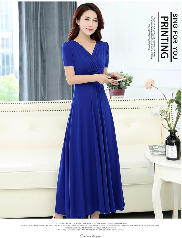 Mùa xuân và mùa thu Xia Kuo Bà đầm Trung niên và Người cao tuổi Điệu nhảy của phụ nữ Phụ nữ cộng với kích thước vòng eo và Váy dài trên bãi biển Swing trên đầu gối - váy đầm