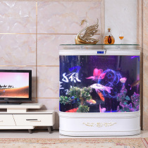 European-style double round glass one big fish tank aquarium living room home against the wall floor ecological lazy people free of water change