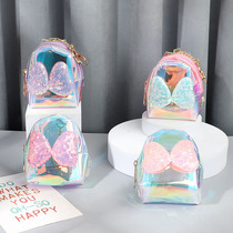 New laser bow pvc transparent coin purse creative headphone bag waterproof keychain lipstick bag coin bag