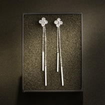 Korean temperament 925 sterling silver clover earrings long tassel zircon earrings earrings earrings female temperament simple earrings