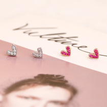South Korea 925 sterling silver needle love earrings heart-shaped full diamond earrings simple temperament hypoallergenic peach heart ornaments female
