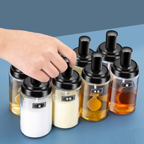 The glass seasoning jar is equipped with a spoon seasoning box and a tide-resistant spoon-shaped tinning jug sealed kitchen