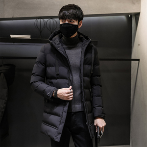 2018冬季男士外套中长款加厚连帽休闲棉衣男帅气修身棉袄羽绒棉服