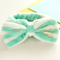 Korean hipster hair band gold thread embroidery big bow flannel hair hoop wash face makeup hair hair towel