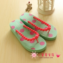 Korean summer new color beads pine cake shoes cute beach high-heel flip-flops female thick bottom cool