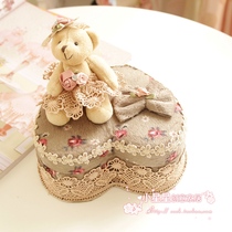 Pastoral Retro Little Rose heart-shaped jewelry box jewelry box Princess Korean lace dream makeup bear storage box