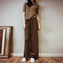 Knitted broad-leg pants female autumn and ancient high waist lazy and loose leisure fashion wool thickened straight trousers