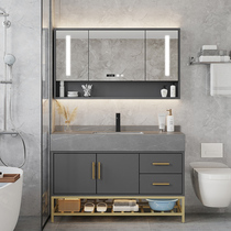 Modern simple floor-to-ceiling bathroom cabinet Rock board one-piece face wash basin cabinet combination set bathroom sink