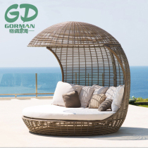 Outdoor Lying Bed Beach Swimming Pool Personality Custom Creativity Round Lazy Double Single Bed Sofa Bed Sofa Bed Lounge Chair Rattan