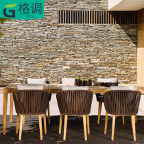 Villa courtyard tables and chairs outdoor open-air garden waterproof leisure balcony yard furniture solid wood teak creative rattan chair