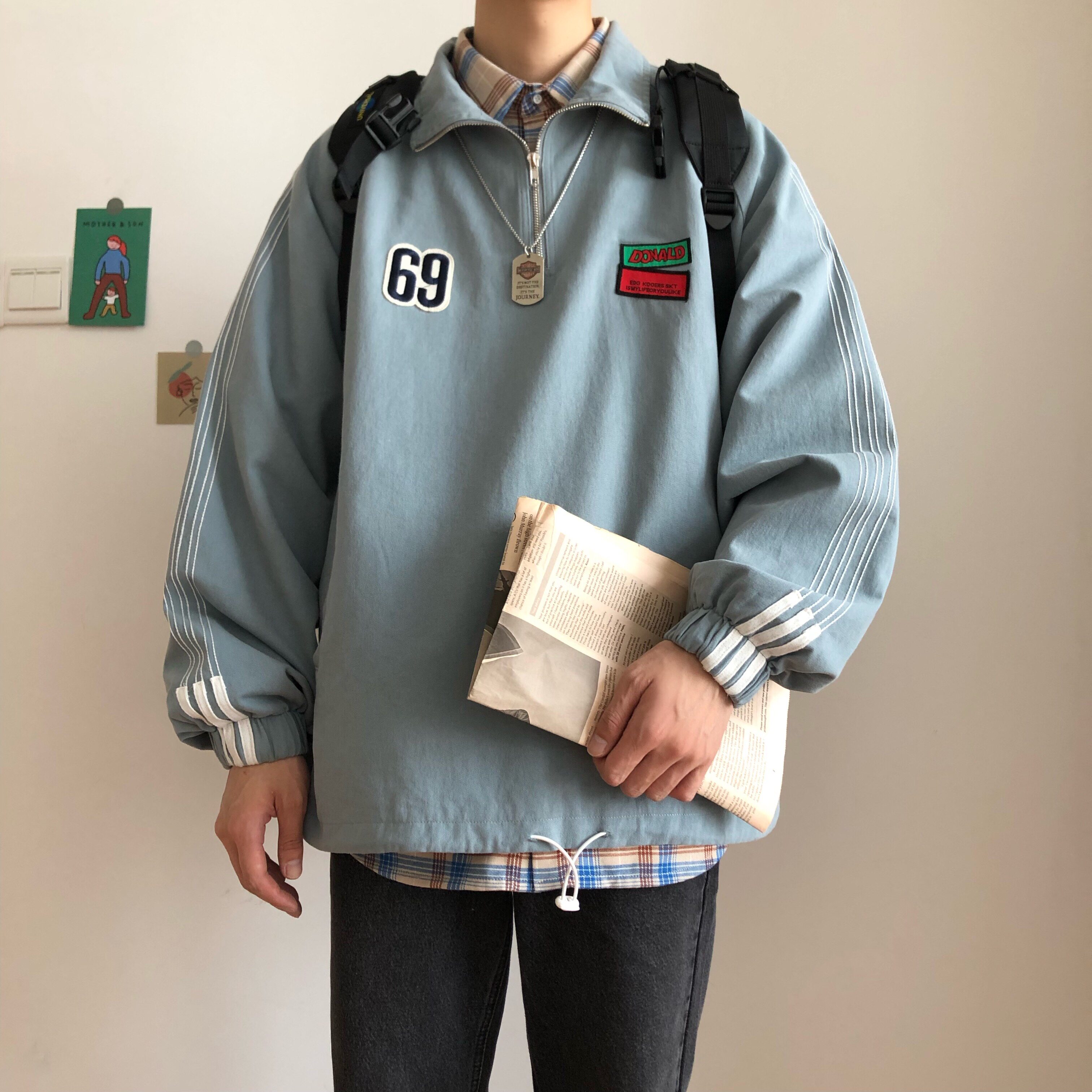 x103*秋季雾霾蓝套头翻领夹克 男士外套 p88限价98