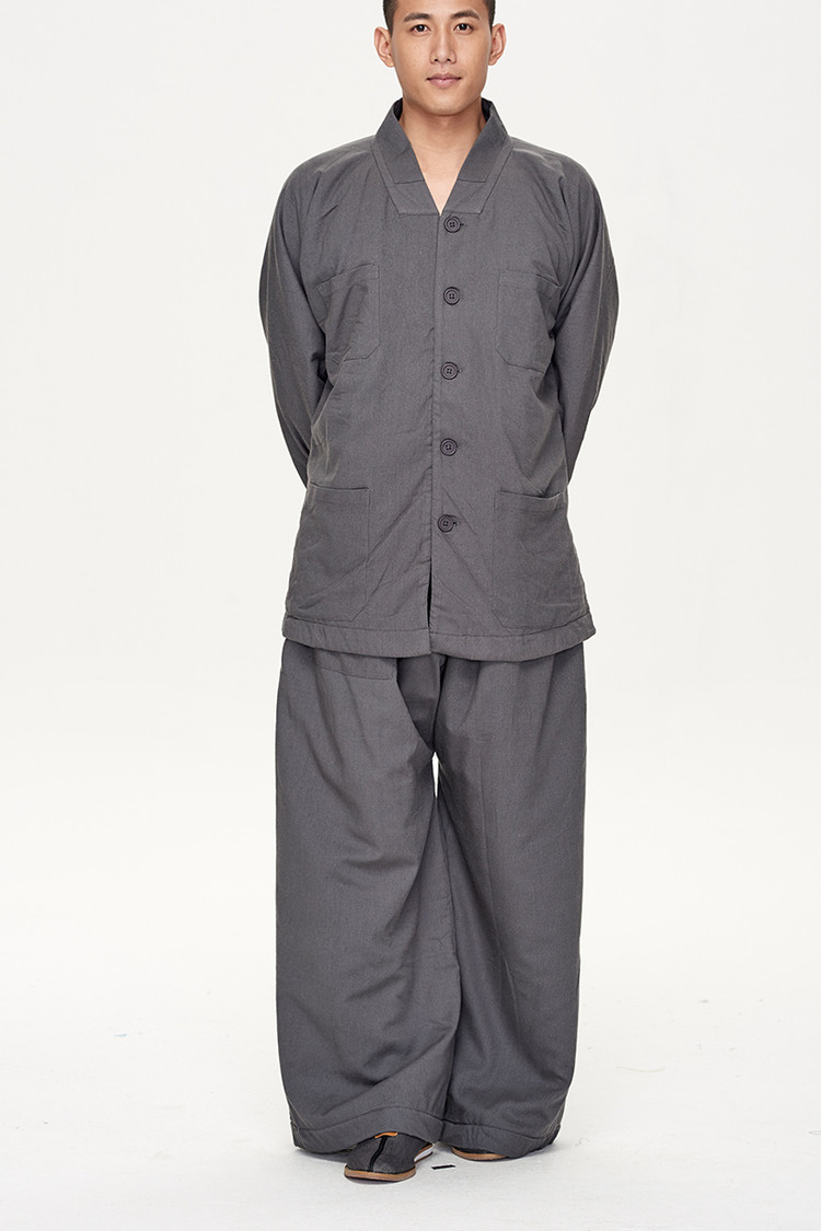 慈缘亚麻棉双层短褂 秋冬新款禅修佛教僧服和尚服 小褂套装yxb02