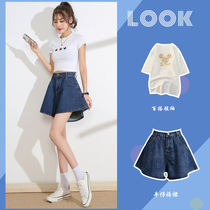 Wide-legged denim shorts women's summer thin 2022 high waist Korean version of loose size fat mm pants skirt A- line skirt pants hot pants