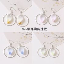 Original ceramic jewelry crystal ice crack leaf earrings adult student female personality new niche 925 silver ear hook