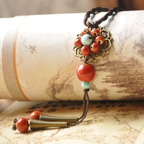 Jingdezhen Ceramic jewelry Chinese female female female characteristic red long-money neckchain buckle