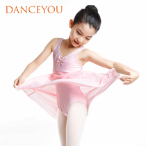 Childrens dance suit Short sleeve girls practice suit Cotton little girl princess dress Dance dress Tutu performance suit