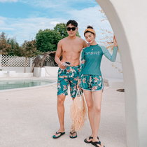 New couple swimsuit womens long-sleeved sunscreen split fashion quick-drying sports swimsuit mens beach pants holiday swimsuit