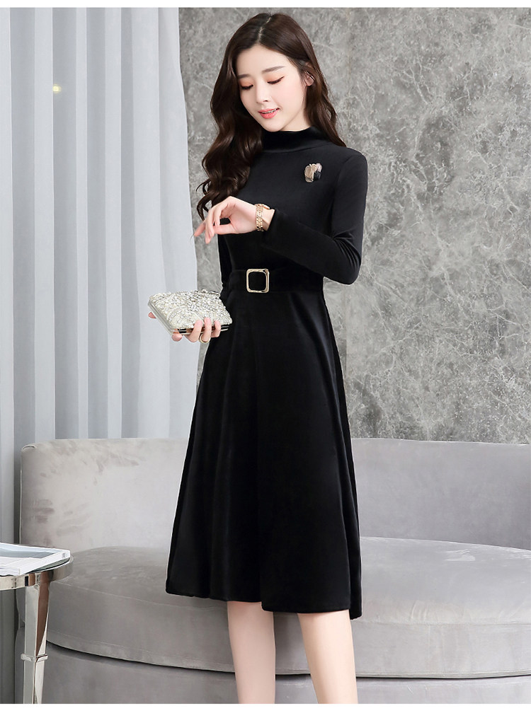 连衣裙2018年春季修身简约长袖韩版新潮流行修身显瘦优雅