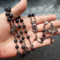 New Vatican St Peters Basilica Jesus Volcanic Stone Cross 59 Rosary beads Necklace Prayer Pendant