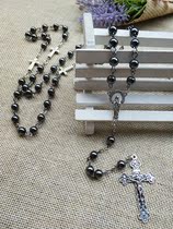Factory direct Catholic Rose 5 end Rosary 59 Exorcism black gallstone Rosary Cross Virgin Necklace