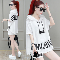 Sports Set Women Summer 2021 New Fashion Loose Size Fat mm Belly Casual Short Sleeve Shorts Two Piece