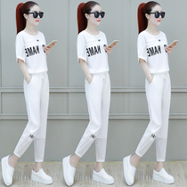 Womens casual fashion set womens summer 2021 new foreign atmosphere age loose short sleeve sportswear two-piece tide