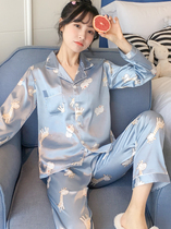 Japanese true silk pyjamas womens spring and autumn long sleeves can be worn outside the ice silk home Sexy Luxury Princess Wind Suit
