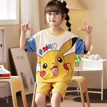 Girls nightgown summer pure cotton short sleeves of large children and girls cute supermei summer network red burst thin suit