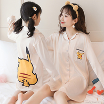 Mother and daughter nightgown spring and autumn ice silk long sleeve childrens pajamas girl parent-child dress silk home wear