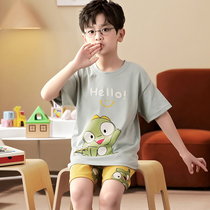 Boys nightclothes summer thin sleeves all-pure cotton baby boys in middle school childrens home suit summer