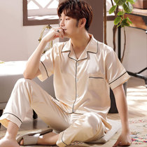 Pajamas mens summer short sleeve trousers summer Thin Ice Silk simulation silk cardigan plus size home suit suit