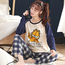 Spring and Autumn Long Sleeved Pajamas Women Cotton Korean Fresh Cartoon Student Two-piece Set Can Wear Cotton Home Clothes Set