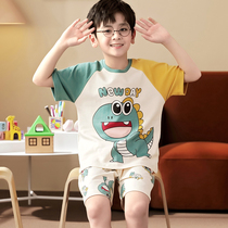 Boys pyjamas summer cotton short sleeve boy pajamas pupil thin cartoon dinosaur suit home suit